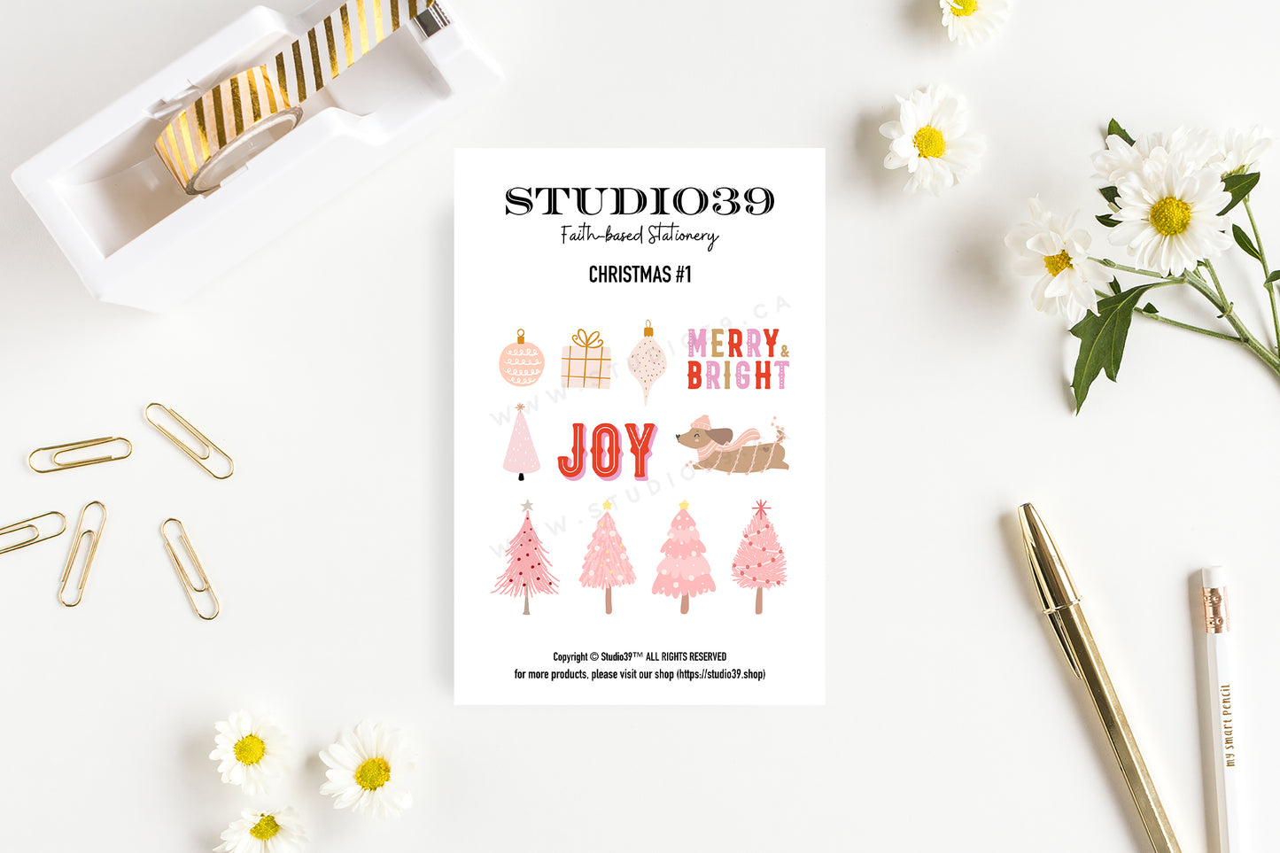 Pink Christmas Trees Sticker Sheet, Holiday Planner Stickers