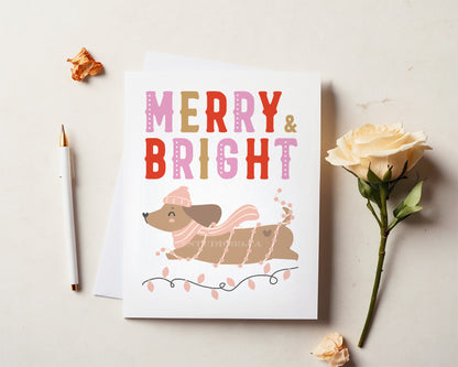 Dachshund Pink Christmas Cards, Greeting Cards, Merry Christmas Cards