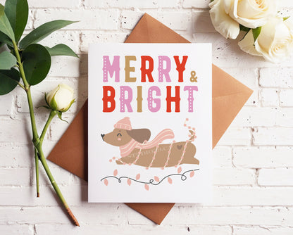 Dachshund Pink Christmas Cards, Greeting Cards, Merry Christmas Cards