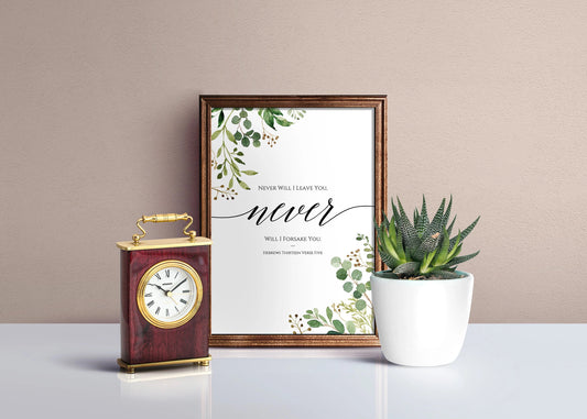 Studio39_Hebrews_13_5_Bible_Quote_Print_Green_Leaves_Scripture_Wall_Art_Christian_Room_Decor_Hand_Lettered_Gift_for_Christian_Encouragement_Cover_Photo