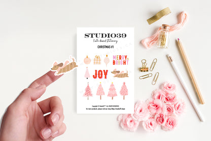 Pink Christmas Trees Sticker Sheet, Holiday Planner Stickers