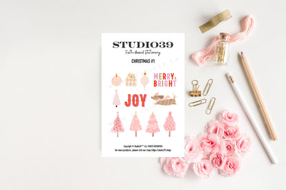 Pink Christmas Trees Sticker Sheet, Holiday Planner Stickers