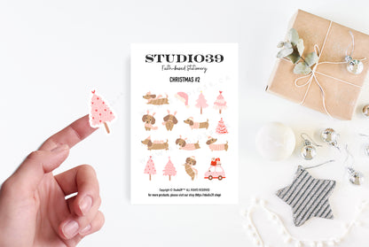 Pink Christmas Dachshund Sticker Sheet, Holiday Planner Stickers