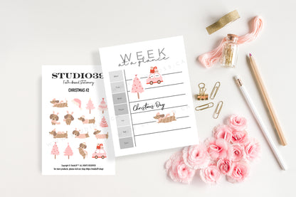 Pink Christmas Dachshund Sticker Sheet, Holiday Planner Stickers