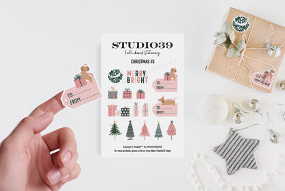 Pink Christmas Gift Label Sticker Sheet, Christmas Trees, Holiday Planner Stickers