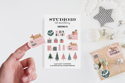 Pink Christmas Gift Label Sticker Sheet, Christmas Trees, Holiday Planner Stickers