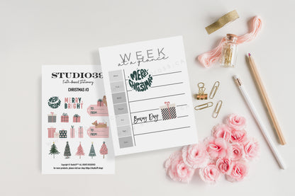 Pink Christmas Gift Label Sticker Sheet, Christmas Trees, Holiday Planner Stickers