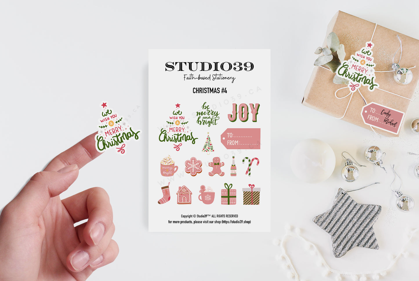 Christmas Gifts Sticker Sheet, Pink Christmas Labels, Holiday Planner Stickers