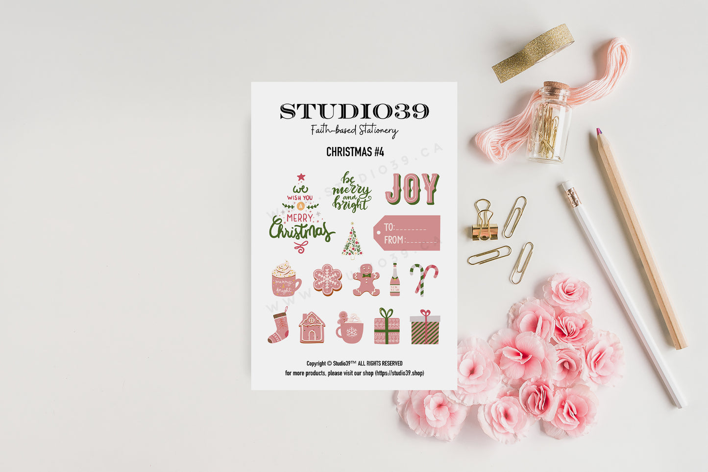 Christmas Gifts Sticker Sheet, Pink Christmas Labels, Holiday Planner Stickers