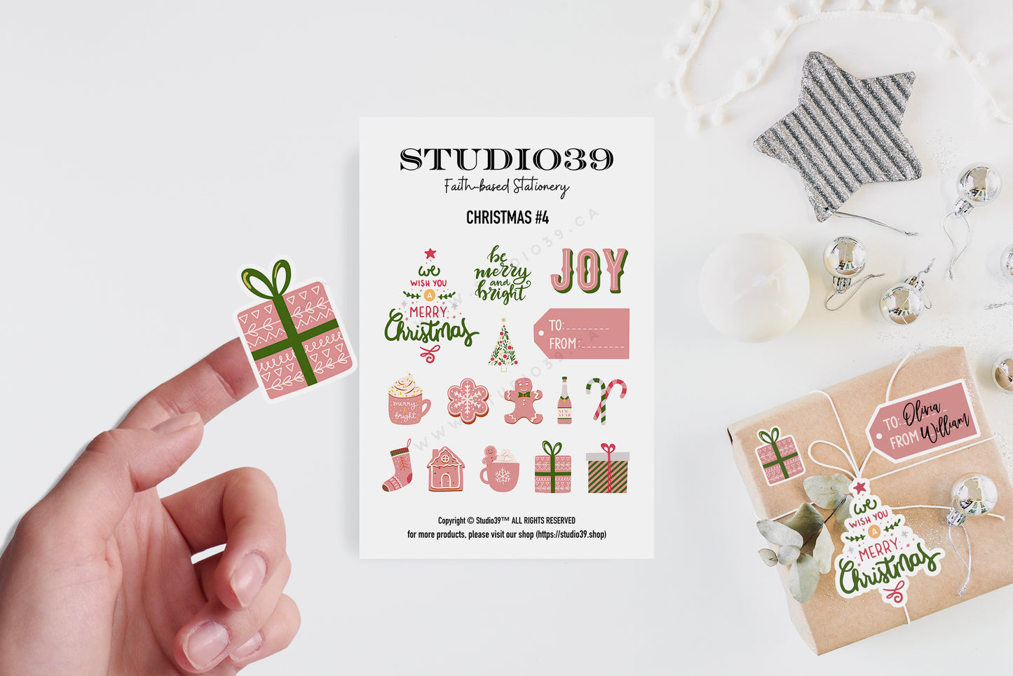 Christmas Gifts Sticker Sheet, Pink Christmas Labels, Holiday Planner Stickers