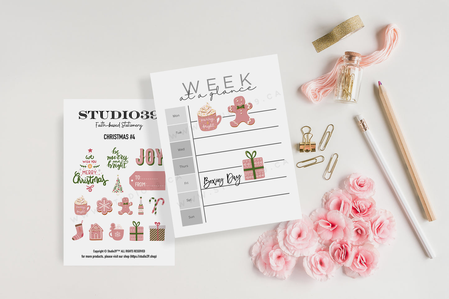 Christmas Gifts Sticker Sheet, Pink Christmas Labels, Holiday Planner Stickers