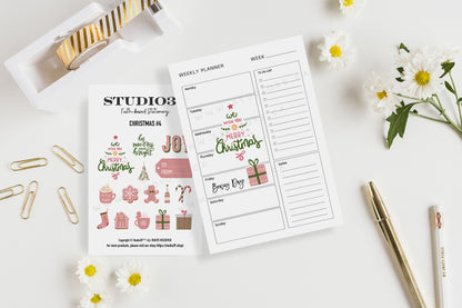 Christmas Gifts Sticker Sheet, Pink Christmas Labels, Holiday Planner Stickers