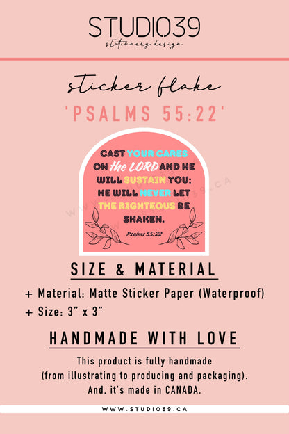 Psalms 55:22 Vinyl Sticker, Christian Scripture & Bible Verse Stickers