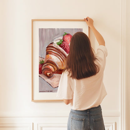 Strawberry and Croissant - Fine Art Print, Giclée Print, Home Décor, Wall Art