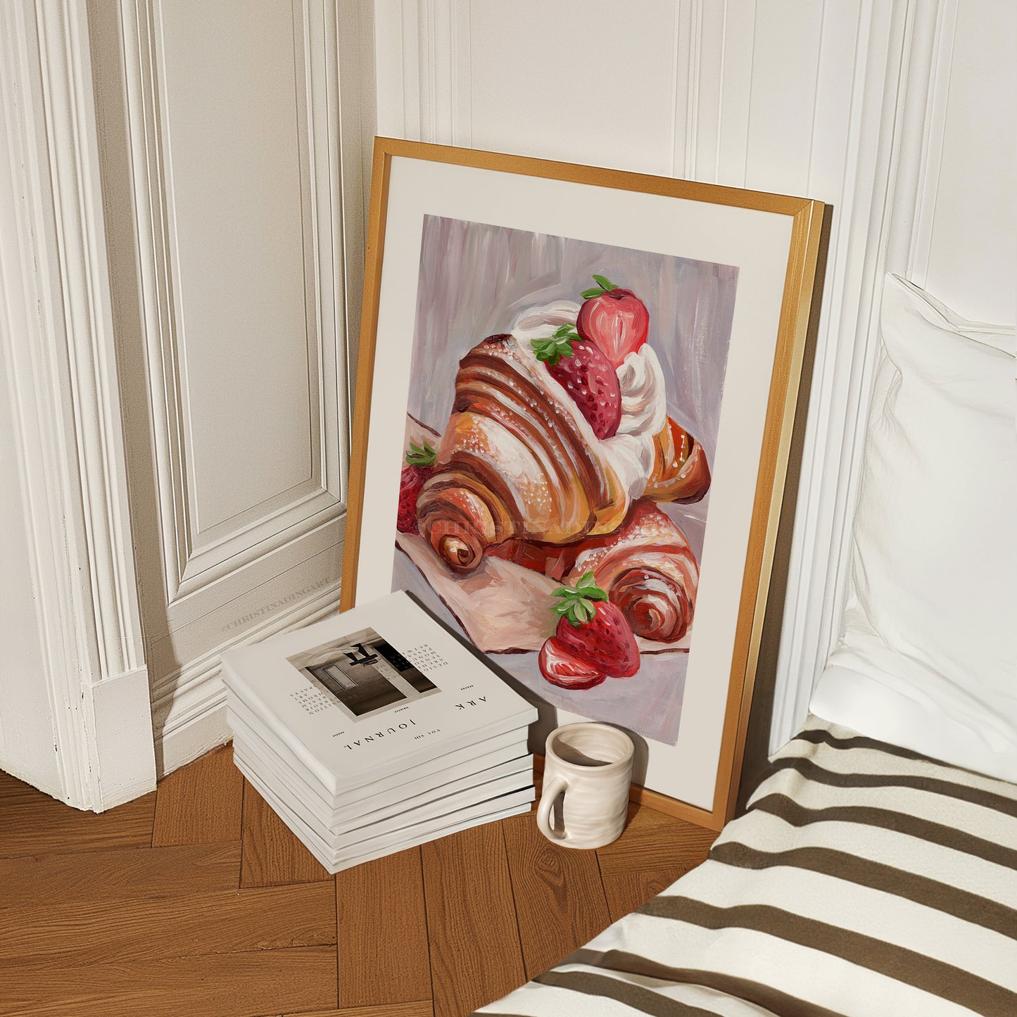 Strawberry and Croissant - Fine Art Print, Giclée Print, Home Décor, Wall Art