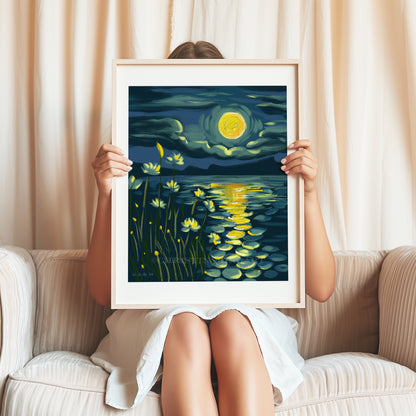 Water Lily Night - Fine Art Print, Giclée Print, Home Décor, Wall Art